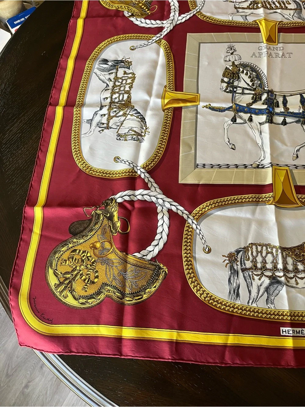 Hermes Grand Apparat Red Equestrian Silk Scarf